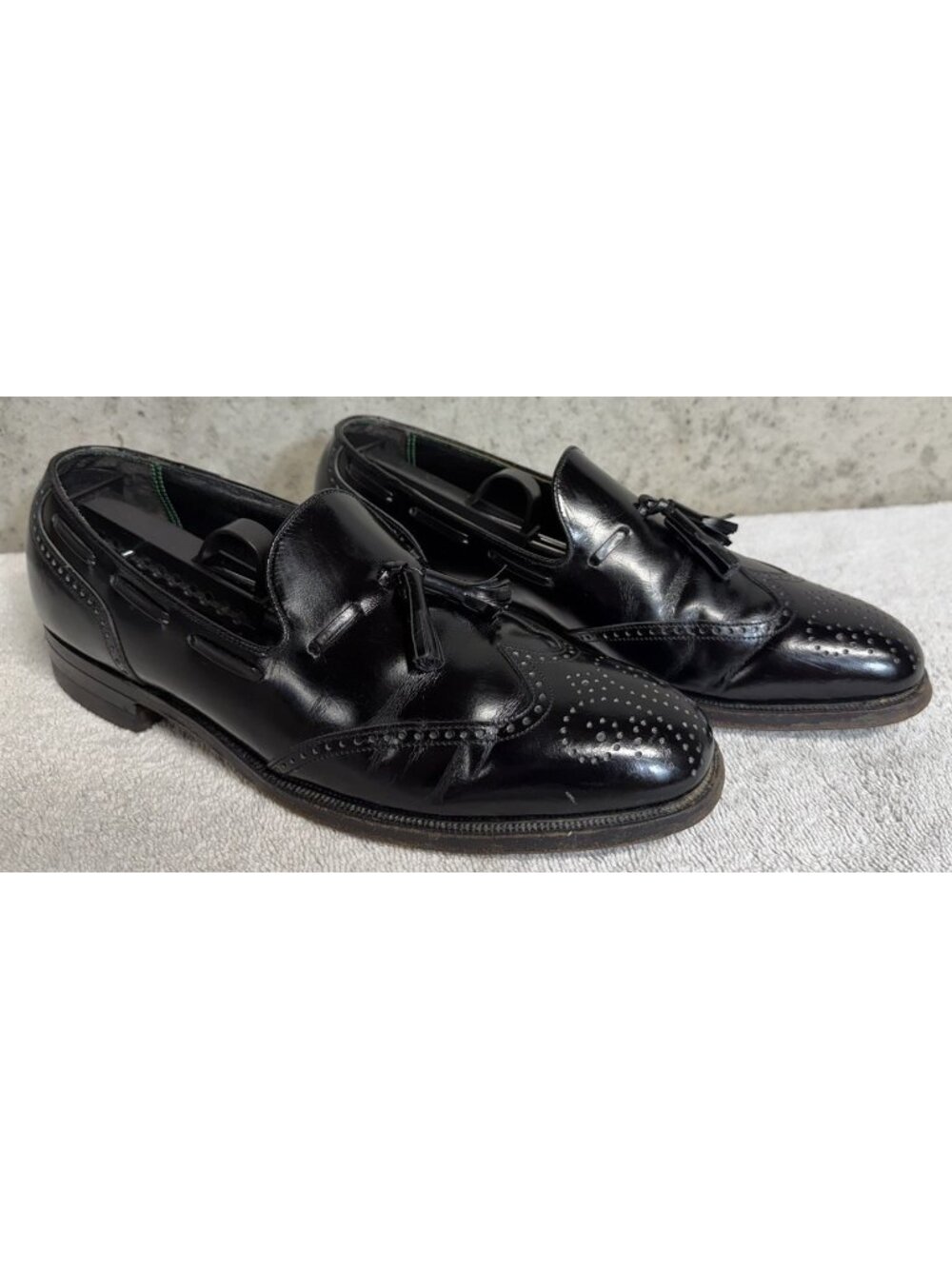 Vintage Florsheim Imperial Black Leather Embossed Loafers Size 8C Dress Shoes